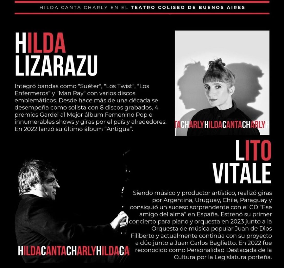 "Eso fue un trabajo que fuimos elaborando entre Lito y yo. Es que hay unas canciones que, teniendo a un pianista de la calidad de Vitale, de seguro que no podían quedar afuera. Tal es el caso de "Los Dinosaurios"; "Desarma y sangra"... Porque son composiciones dentro del espectro compositivo de Charly que están más asociadas a lo clásico. Luego, hay otro tema que se llama "Cómo mata el viento norte", un tema del 66, con una introducción vocal buenísima, un coral que me moría de ganas de hacerlo y, con la "maestría vitalezca" nos pusimos con eso y lo sacamos".