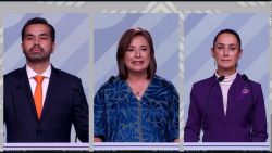 Los tres candidatos, Máynez, Gálvez y Sheinbaum, en el tercer y último debate presidencial de México