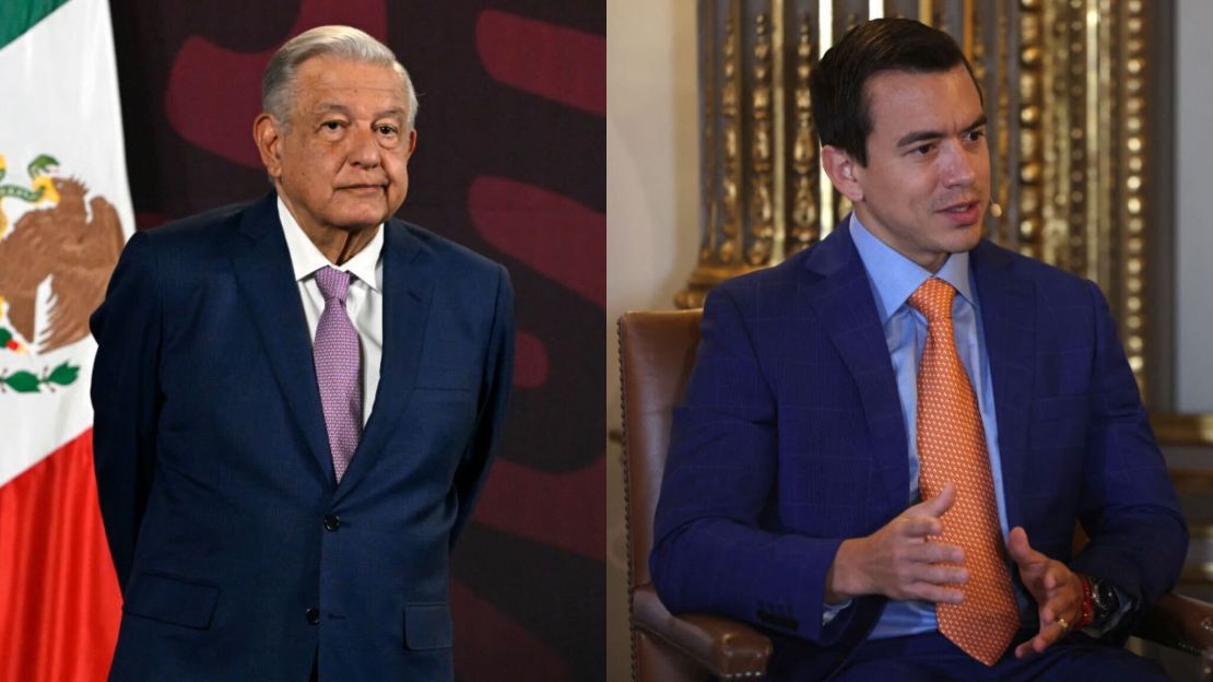 El presidente de México, Andrés Manuel López Obrador, y el presidente de Ecuador, Daniel Noboa.