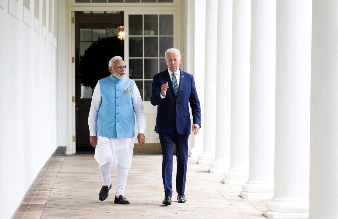 Modi camina con el presidente Biden por la columnata de la Casa Blanca durante su visita a Estados Unidos en 2023 (Foto: Pete Marovich/Reuters).