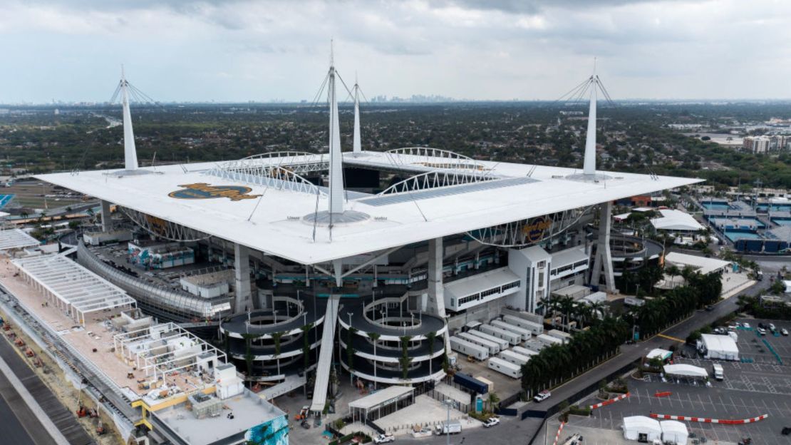 Una vista aérea del Hard Rock Stadium el 14 de marzo de 2023 en Miami Gardens, Florida.