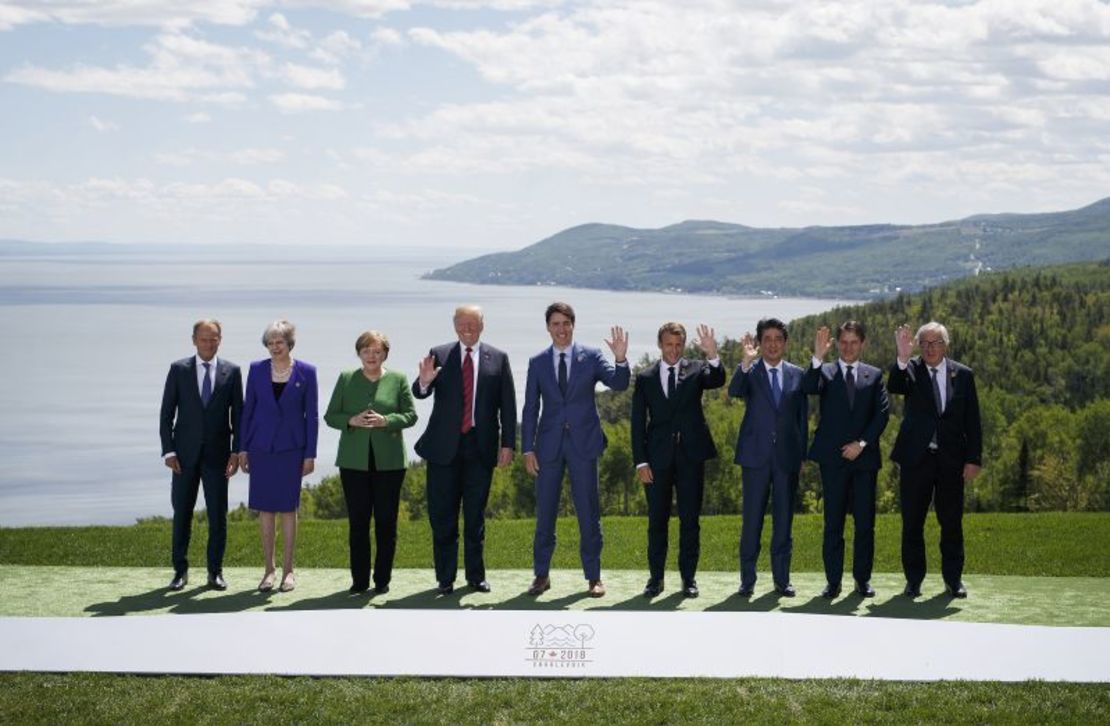 Detrás de las sonrisas y los saludos, una tensa cumbre del G7 de 2018 en Canadá. Crédito: Cole Burston/Bloomberg/Getty Images