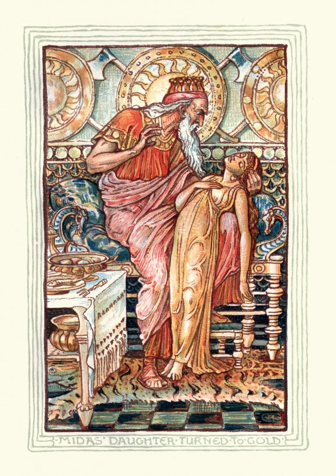 Esta ilustración del siglo XIX de Walter Crane muestra a la hija del rey Midas convertida en oro. Crédito: duncan1890/Digital Vision Vectors/Getty Images