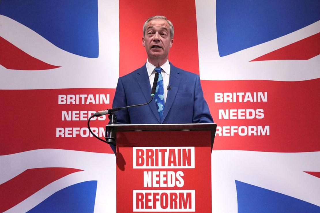 Nigel Farage, líder del partido Reform UK, habla en una rueda de prensa en Londres, el 3 de junio de 2024. Crédito: Maja Smiejkowska/Reuters