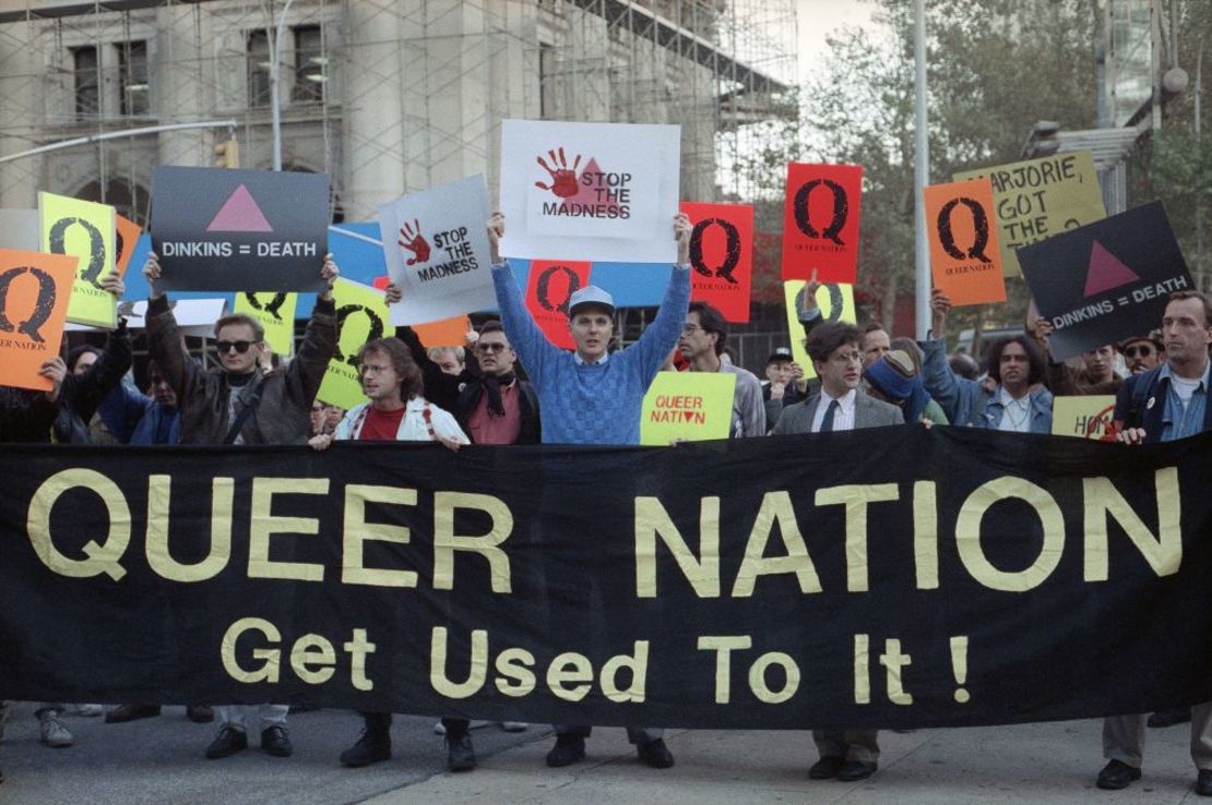 En 1990, debutó el grupo activista Queer Nation. Sus miembros fueron de los primeros en reclamar queer a los homófobos que lo utilizaban como insulto. Crédito: Zoe Selsky/AP