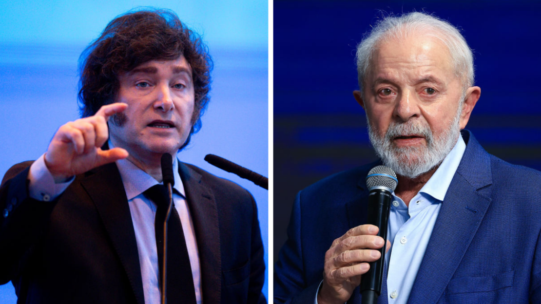 El presidente de Argentina Javier Milei (izq) y el presidente de Brasil, Luiz Inácio Lula da Silva. (Fotos: Tomas Cuesta/Buda Mendes vía Getty Images).