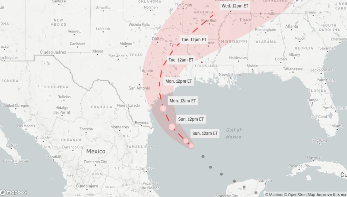 Trayectoria de Beryl rumbo a Texas. (Tracking CNN).