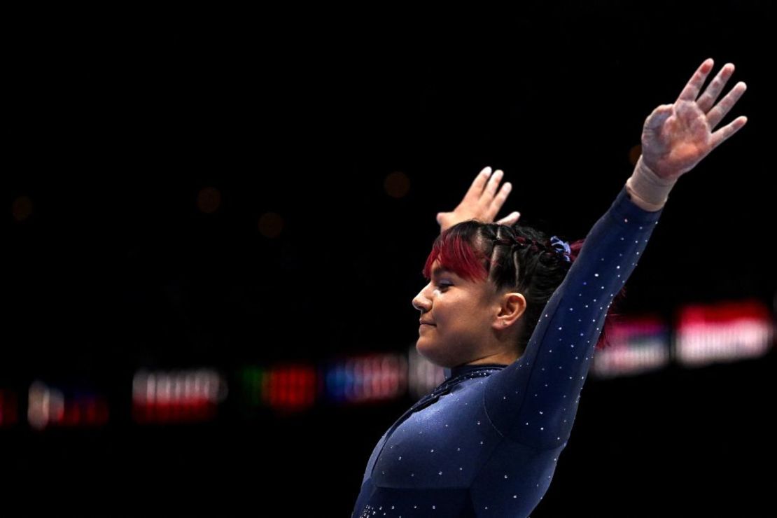 La mexicana Alexa Moreno compite en la final de salto femenino durante el 52º Campeonato Mundial de Gimnasia Artística de la FIG, en Amberes, al norte de Bélgica, el 7 de octubre de 2023.