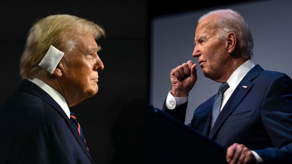 Donald Trump en el tercer día de la convención nacional republicana y Joe Biden durante la cumbre Vote To Live Properity en Las Vegas.