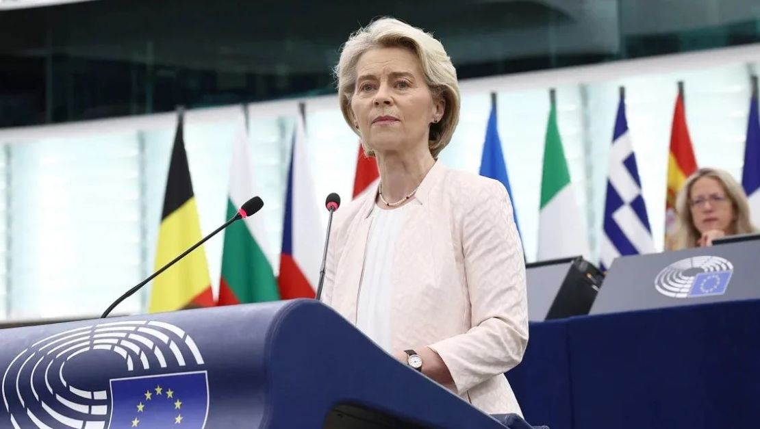 Ursula von der Leyen habla en el Parlamento Europeo en Estrasburgo, Francia, el 18 de julio de 2024. Frederick Florin/AFP/Getty Images