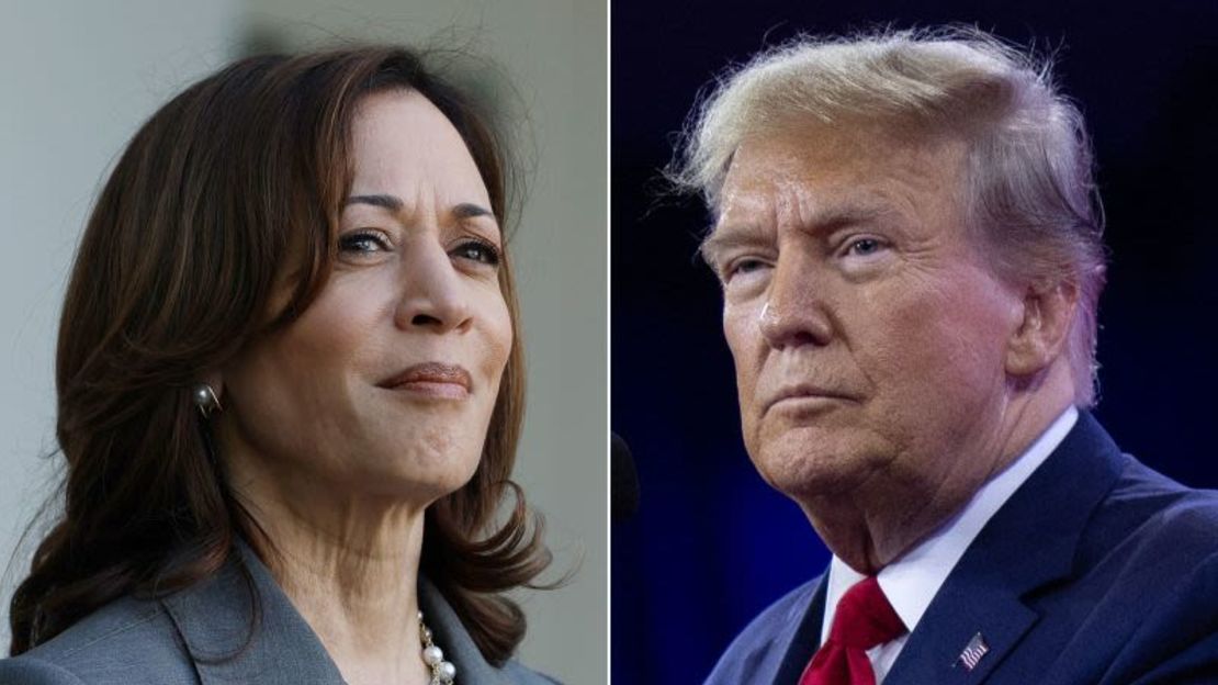 La vicepresidenta Kamala Harris y el expresidente Donald Trump.