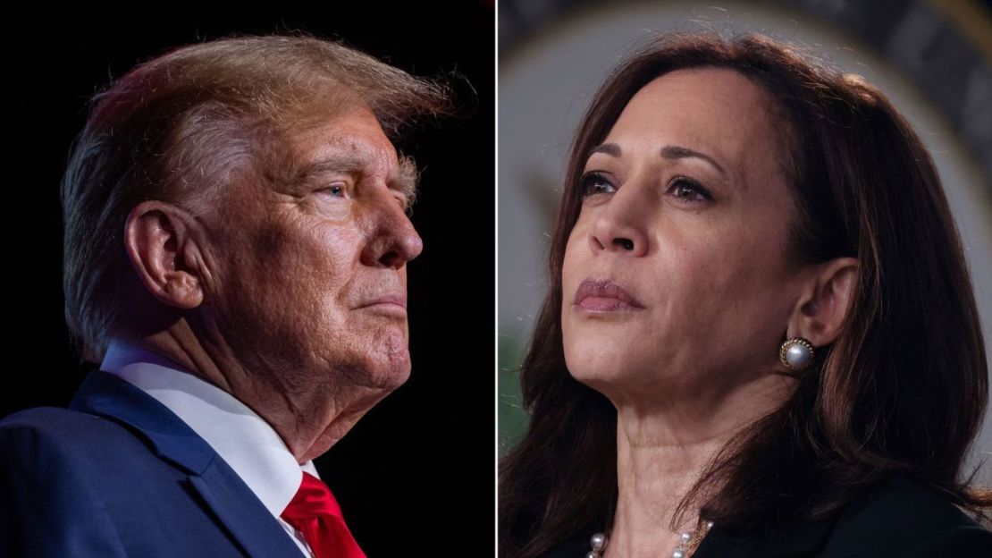 El expresidente Donald Trump y la vicepresidenta Kamala Harris.