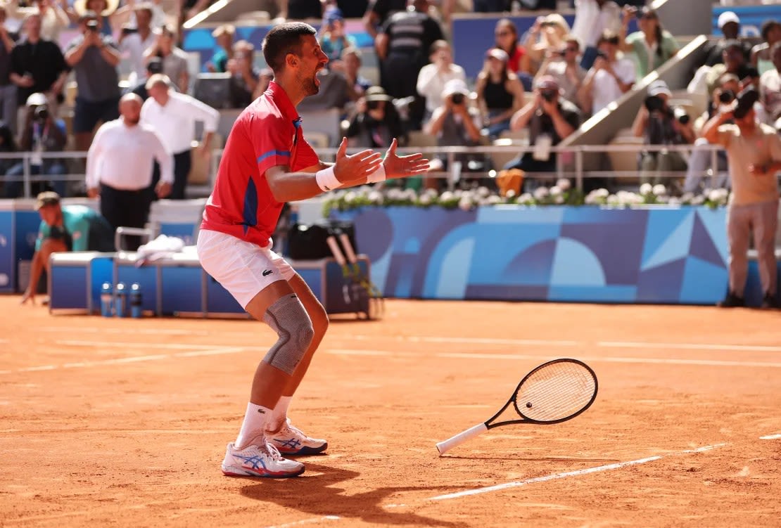 Djokovic celebra el punto de partido ganado contra Alcaraz.