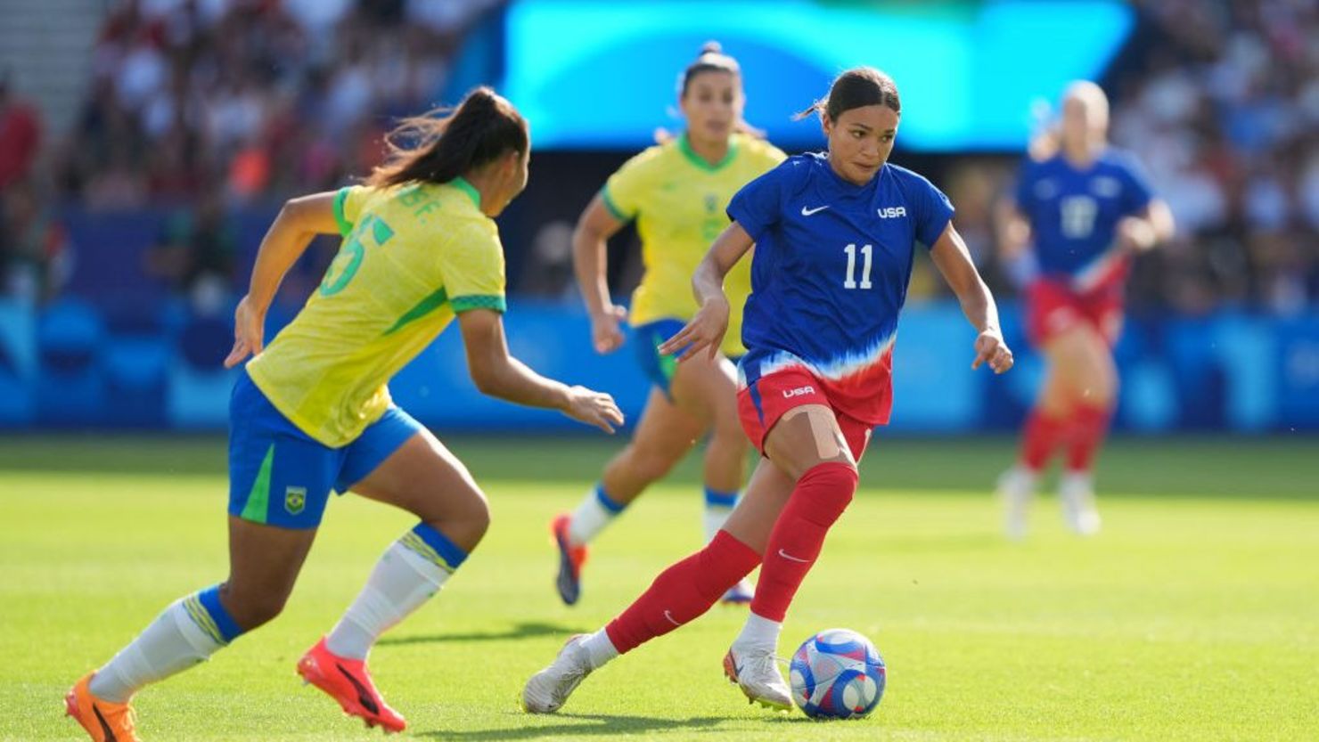 Sophia Smith de Estados Unidos en la segunda mitad del partido contra Brasil durante el partido por la Medalla de Oro Femenina durante los Juegos Olímpicos de París 2024 en el Parc des Princes el 10 de agosto de 2024 en París, Francia.