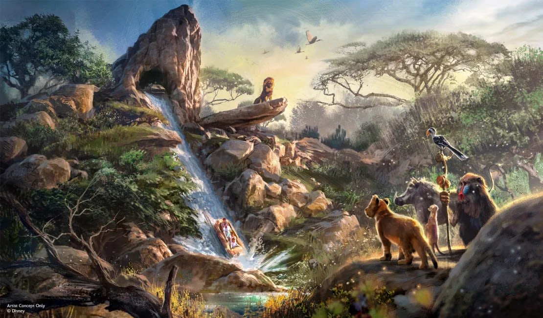 Concepto artístico de la primera atracción del parque temático de Disney basada en “El Rey León”, que se inaugurará en Disneyland París.