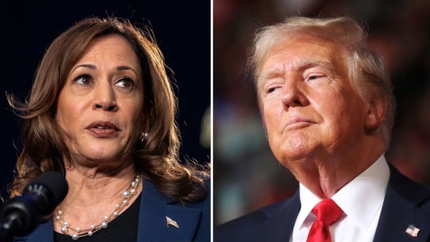La vicepresidenta Kamala Harris, a la izquierda, y el expresidente Donald Trump.