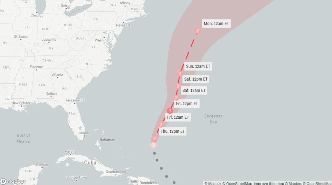 Trayectoria del huracán Ernesto, 15 de agosto 2024.