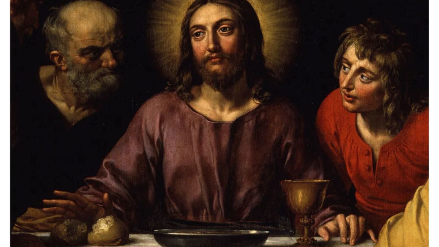 Jesús a menudo es representado en la Última Cena con un cáliz, como se muestra aquí en una pintura de Frans Pourbus el Joven, en el Louvre.