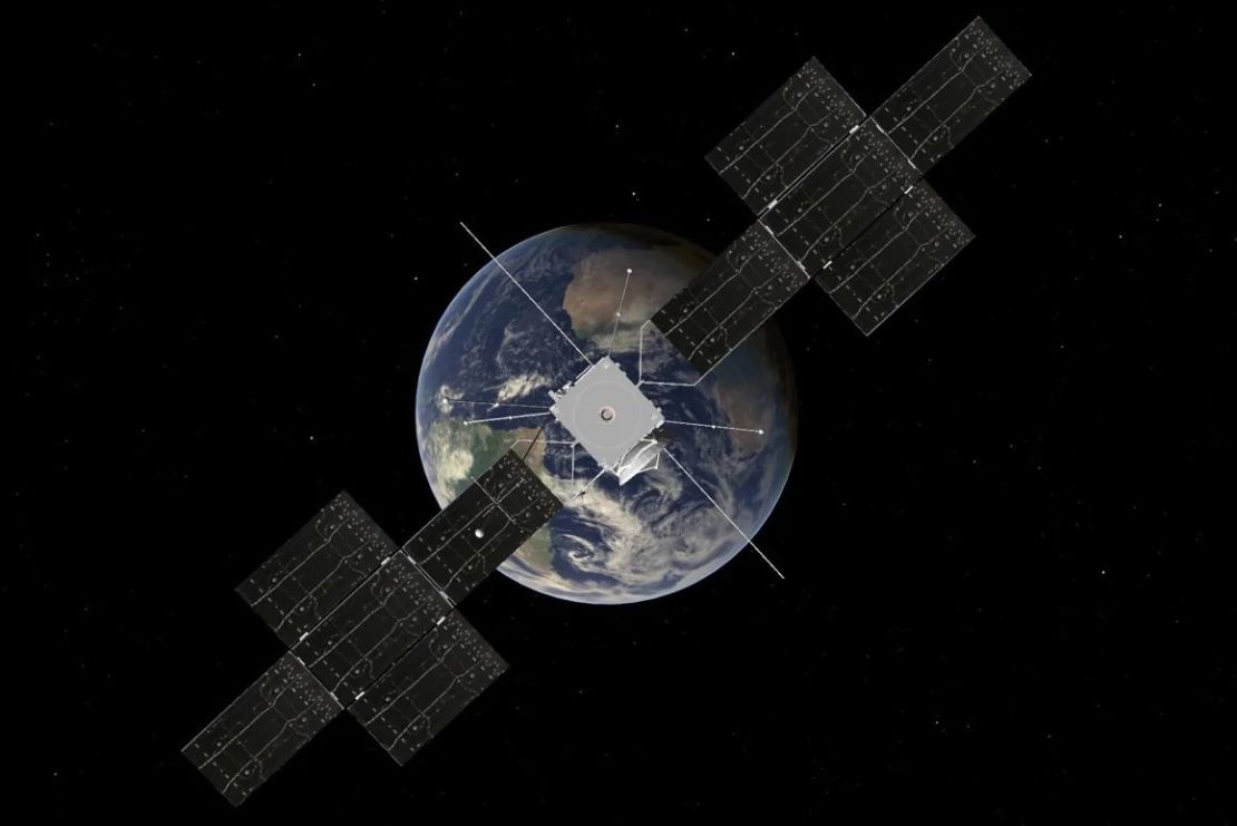Los enormes es solares de Juice estarán inclinados para evitar el duro resplandor del sol durante el sobrevuelo de la Tierra. Crédito: ESA.