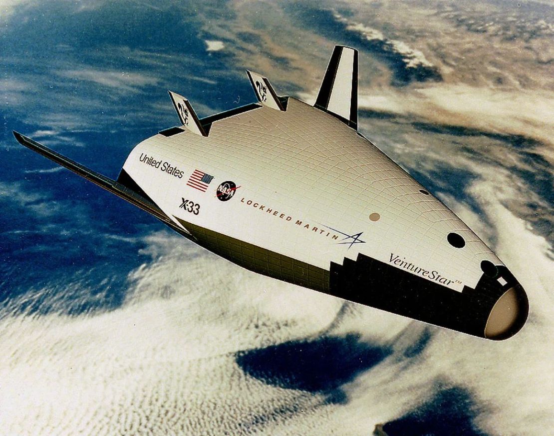 En esta representación se muestra el X-33 de la NASA, un vehículo experimental reutilizable que debía demostrar el potencial de SSTO, pero fue cancelado. Crédito: NASA.