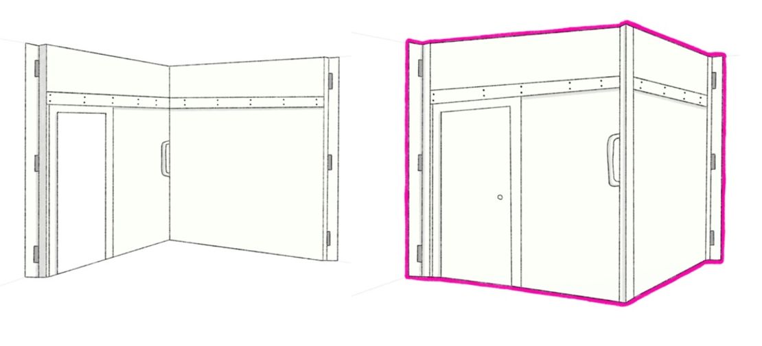 Pizarra que se despliega en paneles para formar una nueva puerta que se cierra desde adentro.