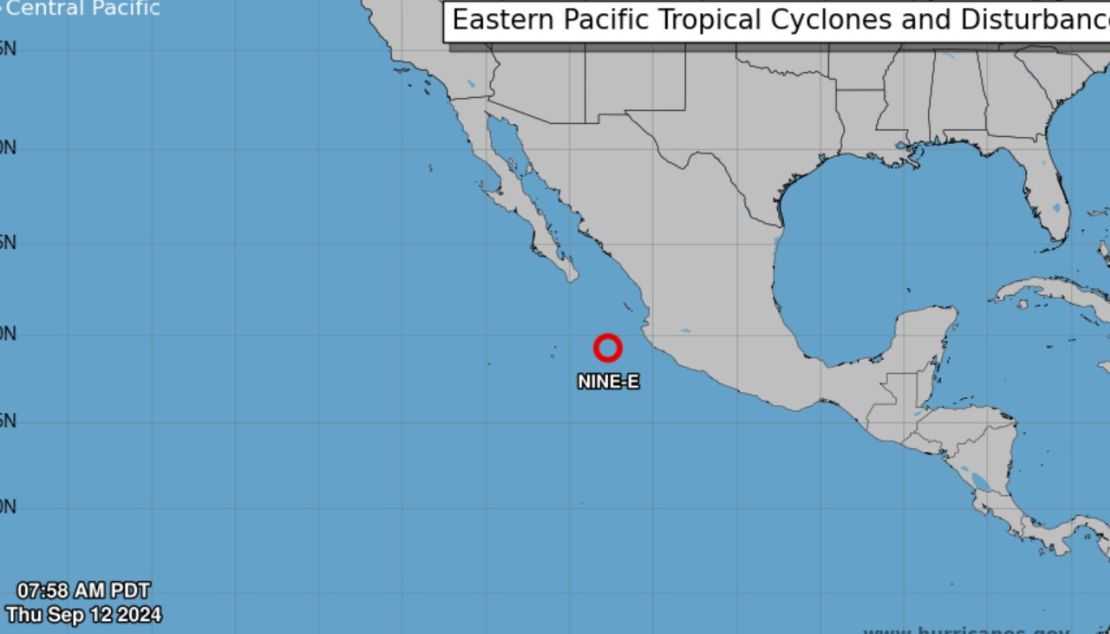 La depresión tropical Nueve-E se formó en el oceáno Pacífico con vientos de 56 km/h.