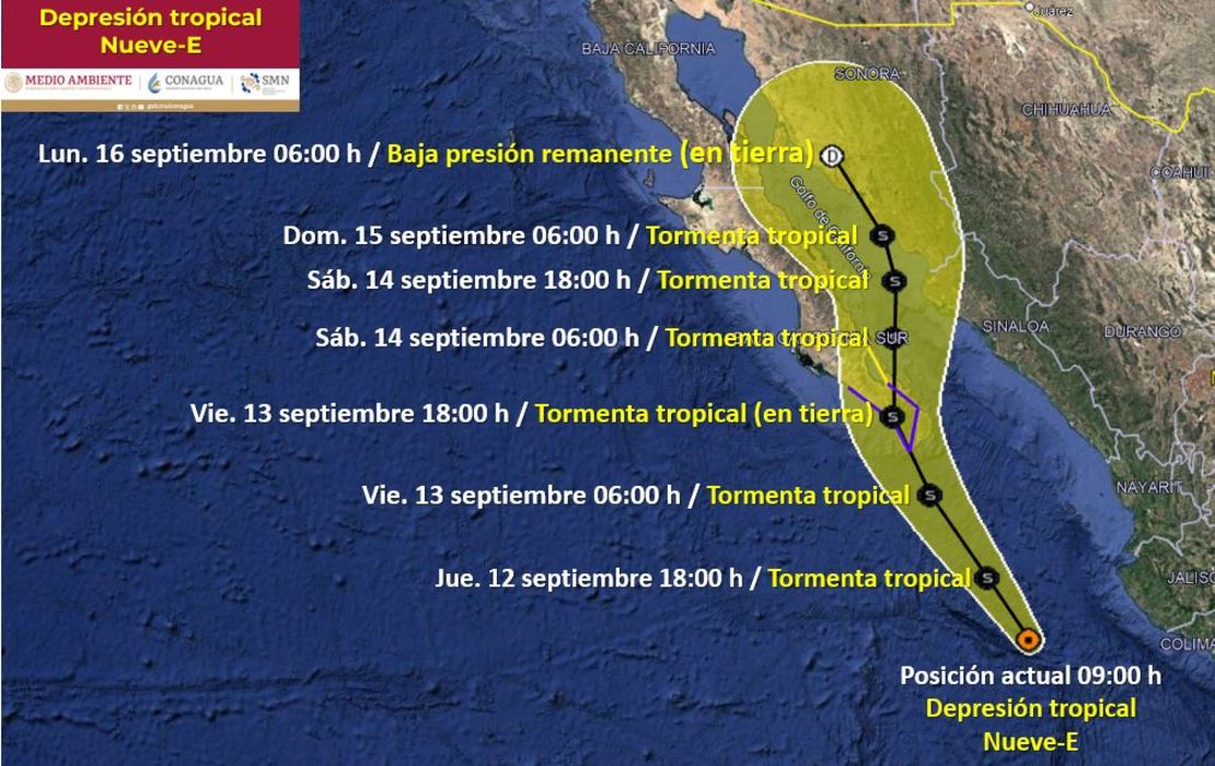 Trayectoria de depresión tropical Nueve-E.