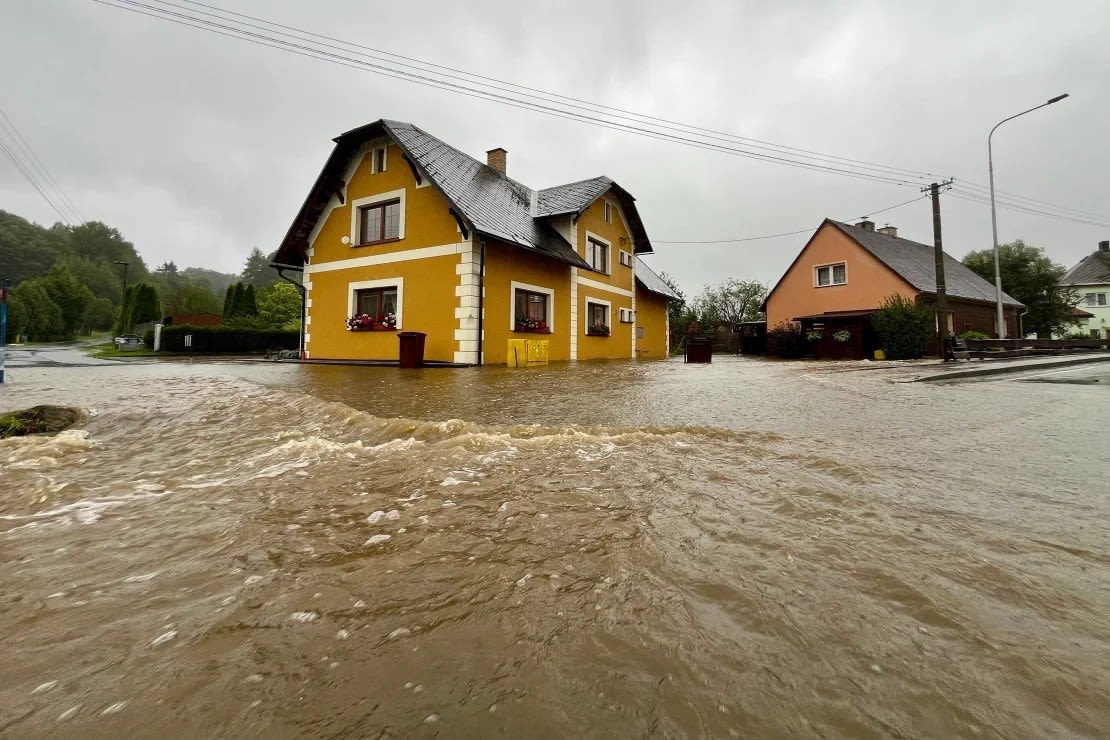 A house flooded during heavy rains in Mikulovice, Czech Republic.