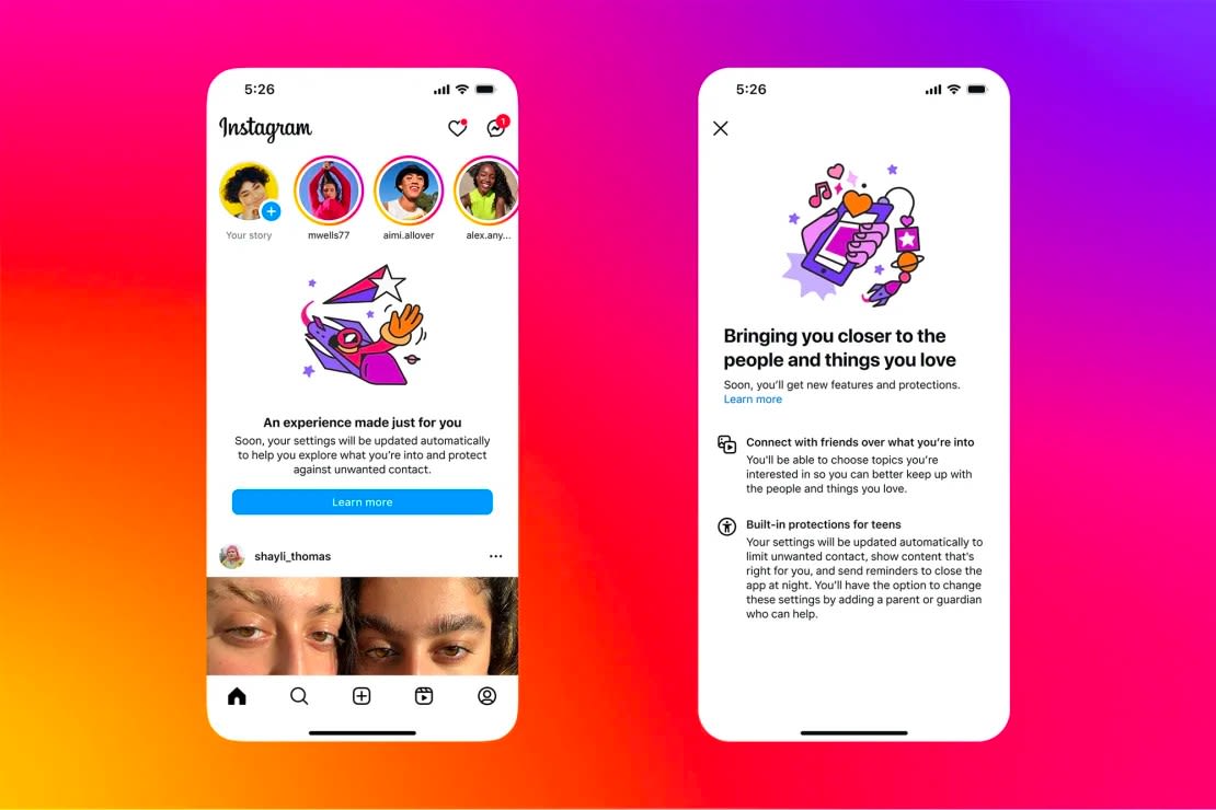 Instagram empezará a avisar a los adolescentes de que a partir de la semana que viene los colocará automáticamente en configuraciones más privadas y restrictivas.