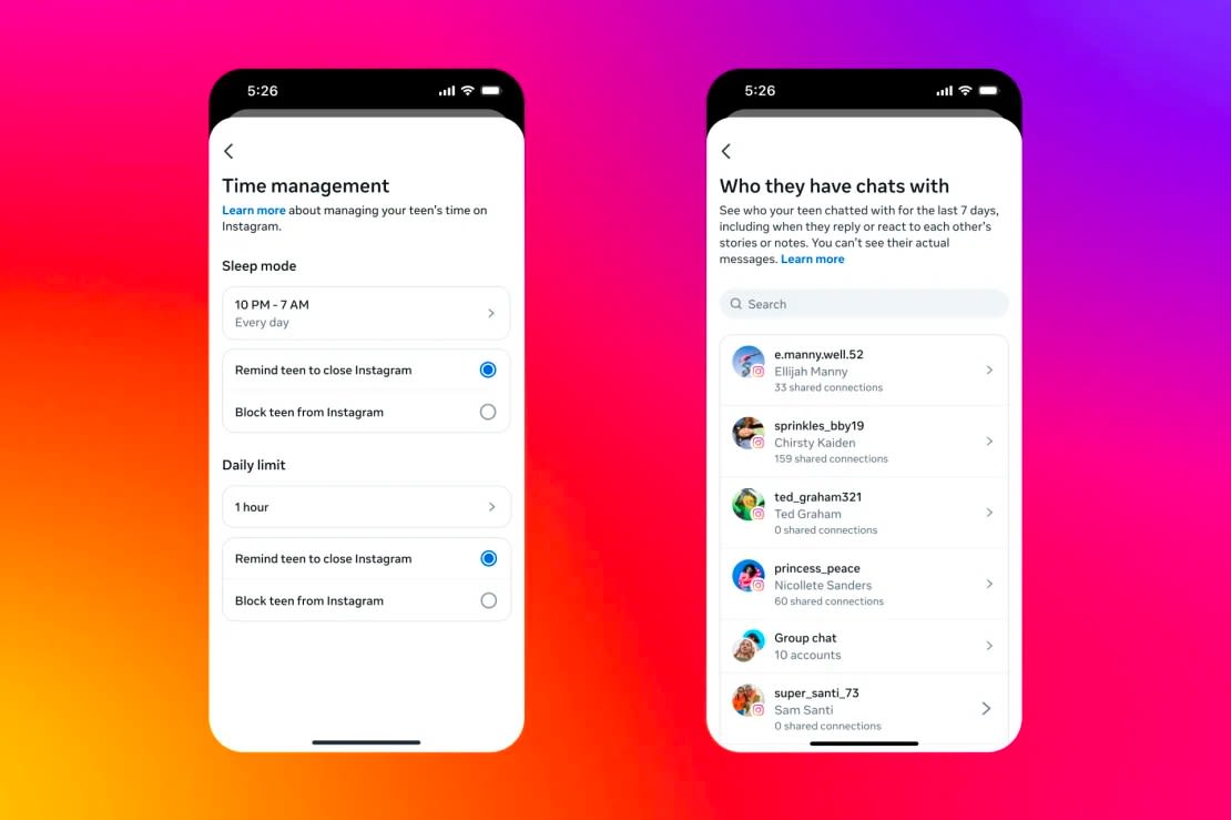 Instagram dará a los padres nuevas herramientas de supervisión, como la posibilidad de bloquear el acceso de los adolescentes a la aplicación durante la noche y de ver con quién ha estado chateando su hijo.