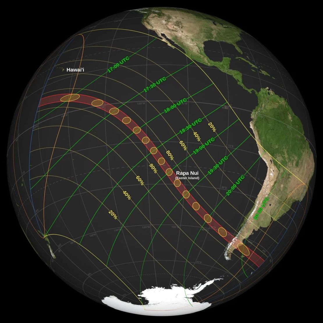 Un mapa global muestra la trayectoria del eclipse solar anular el 2 de octubre. Crédito: NASA