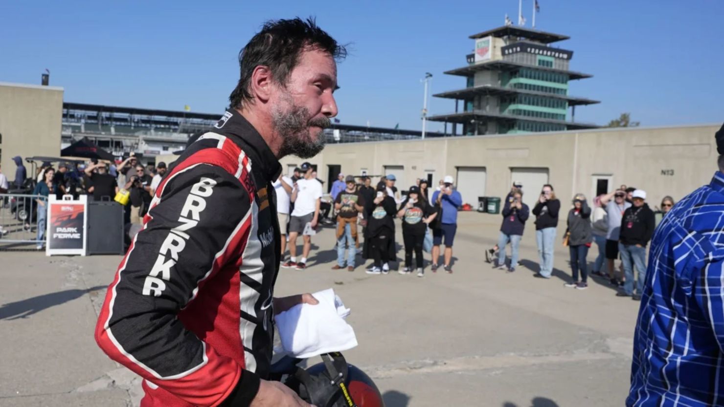 Keanu Reeves en el Indianapolis Motor Speedway el sábado.