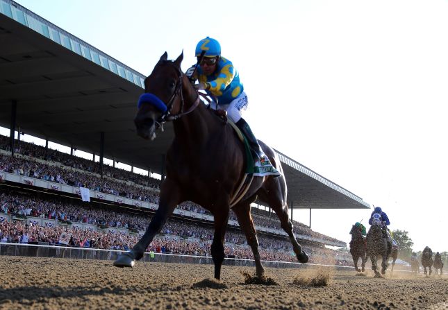 American Pharoah y su jinete Víctor Espinoza alcanzaron la gloria al conseguir la Triple Corona en la edición 147 del Belmont Stakes.