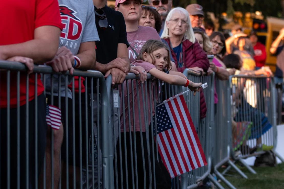 Supporters of Vice President Kamala Harris listen to her speak during a rally at Ripon College in Wisconsin on October 3.