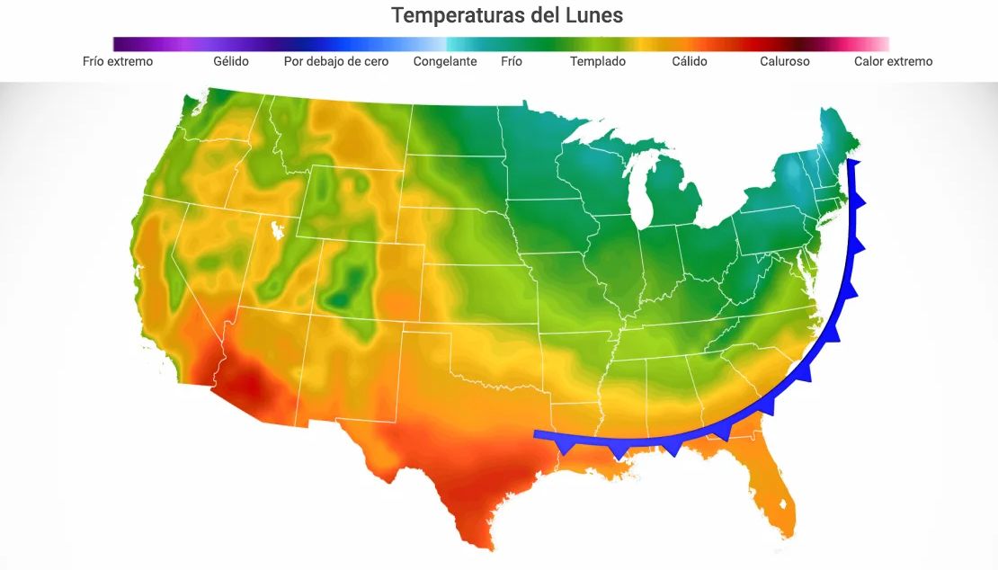 Un frente frío cruzará la zona este de EE.UU. a última hora de la tarde del lunes y traerá condiciones más frescas.