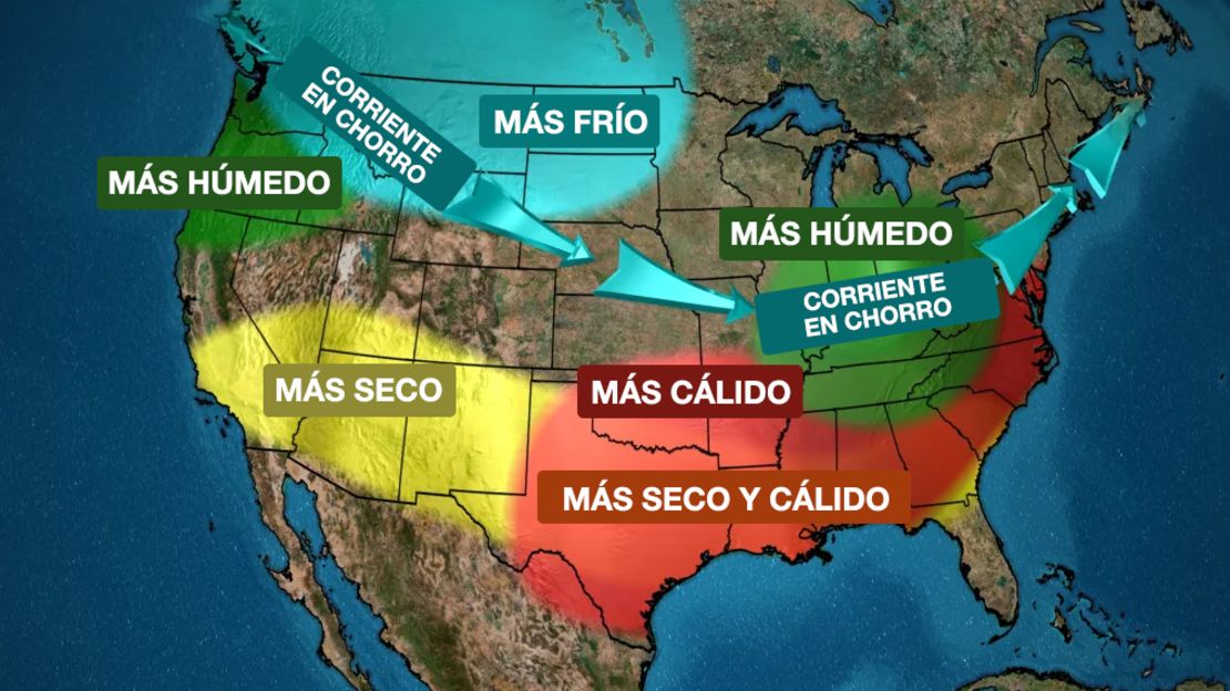 Influencia típica de La Niña en el invierno de los EE.UU. contiguos.