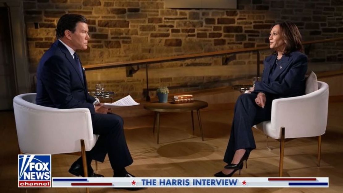 La vicepresidenta Kamala Harris participa en una entrevista en Fox News.