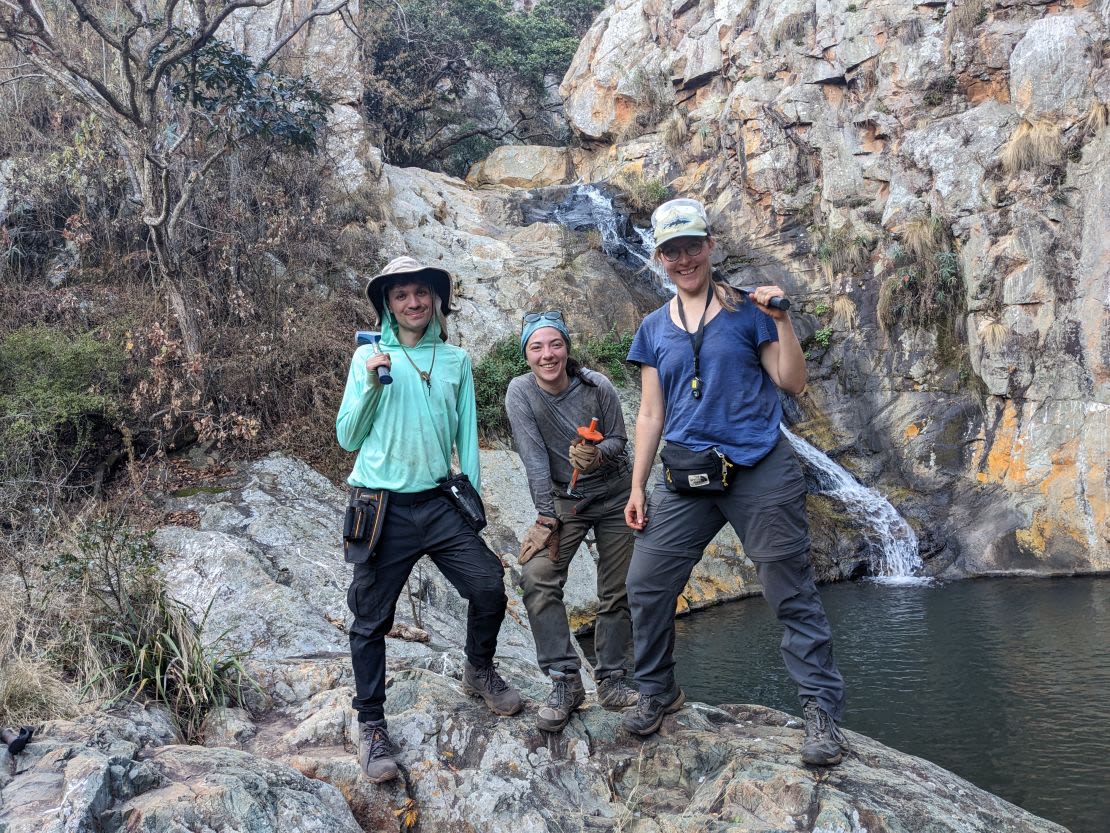 Nadia Drabon (right) with students David Madrigal Trejo and Oyku Mete during field work in South Africa. Photo: Nadia Drabon/Harvard University.