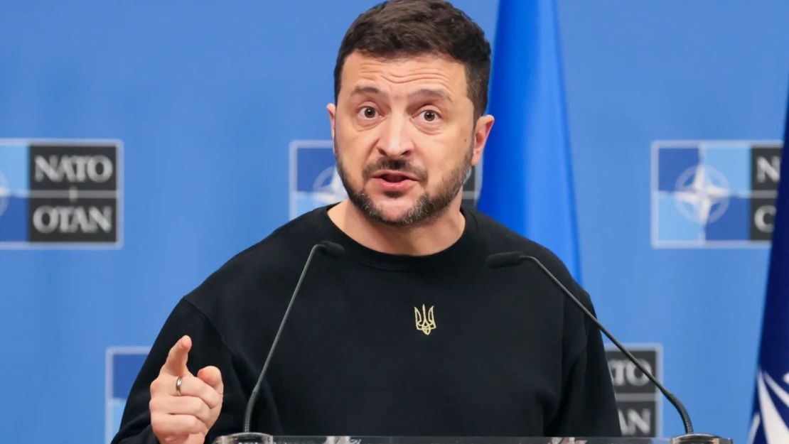 El presidente de Ucrania, Volodymyr Zelensky, durante una conferencia de prensa en la sede de la OTAN en Bruselas, el 17 de octubre de 2024.