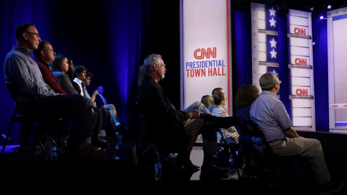 Los de la audiencia observan mientras la vicepresidenta Kamala Harris participa en un foro comunitario de CNN en el condado de Delaware, Pensilvania, el 23 de octubre.