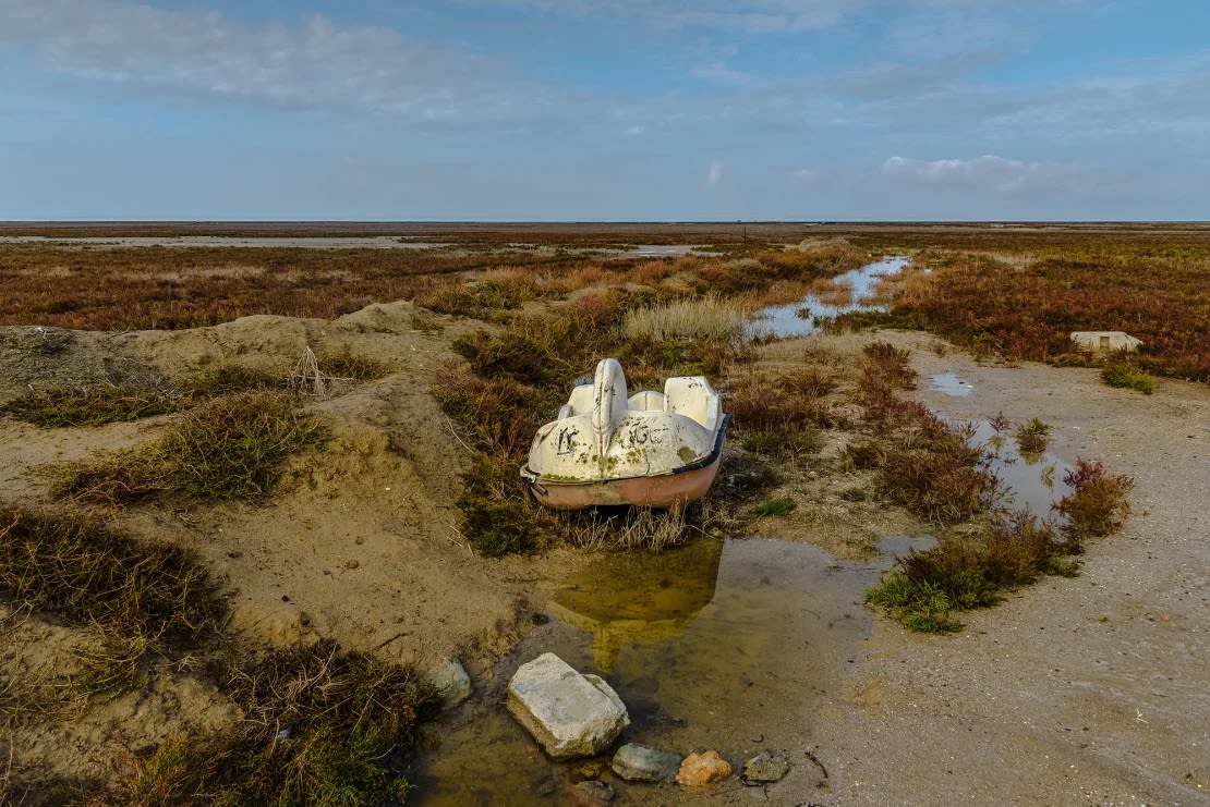 The southern coast of the Caspian Sea near the city of Galuga in Iran's Mazandaran province on November 23, 2020. Water levels have declined significantly in recent decades due to climate change and human activities.