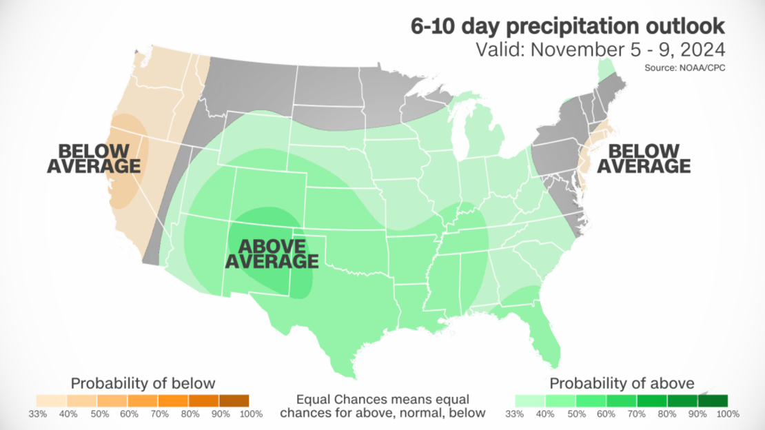 Previsión de precipitaciones para los próximos 6 a 10 días. Crédito: CNN Weather