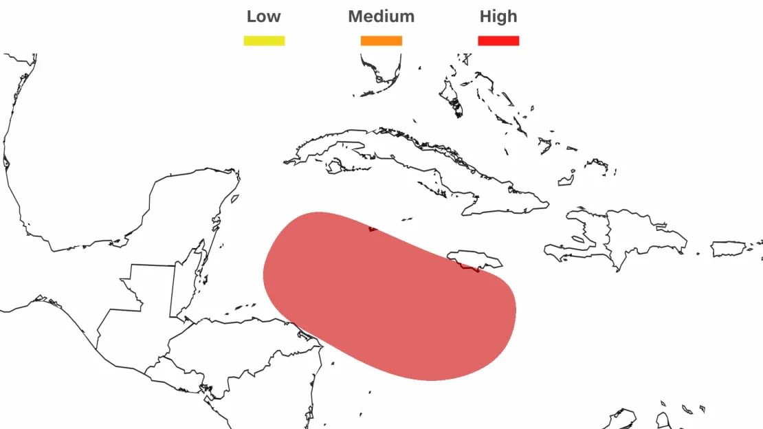 Según el Centro Nacional de Huracanes, existe una alta probabilidad de desarrollo tropical en el Mar Caribe durante los próximos días. CNN Weather