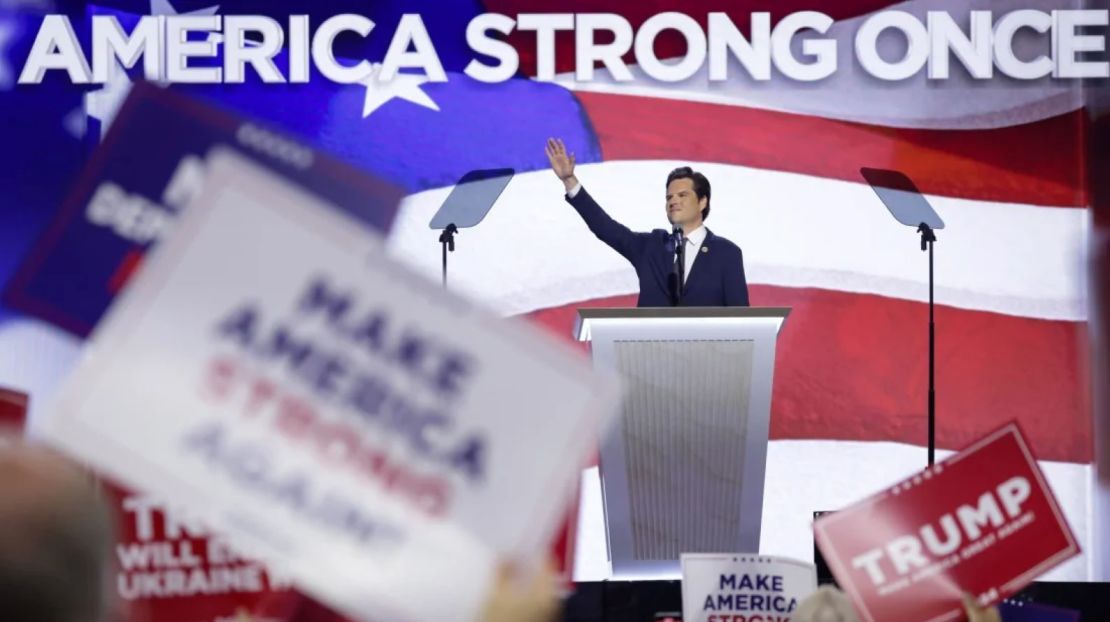 El representante Matt Gaetz habla en la Convención Nacional Republicana en Milwaukee, Wisconsin, el 17 de julio.