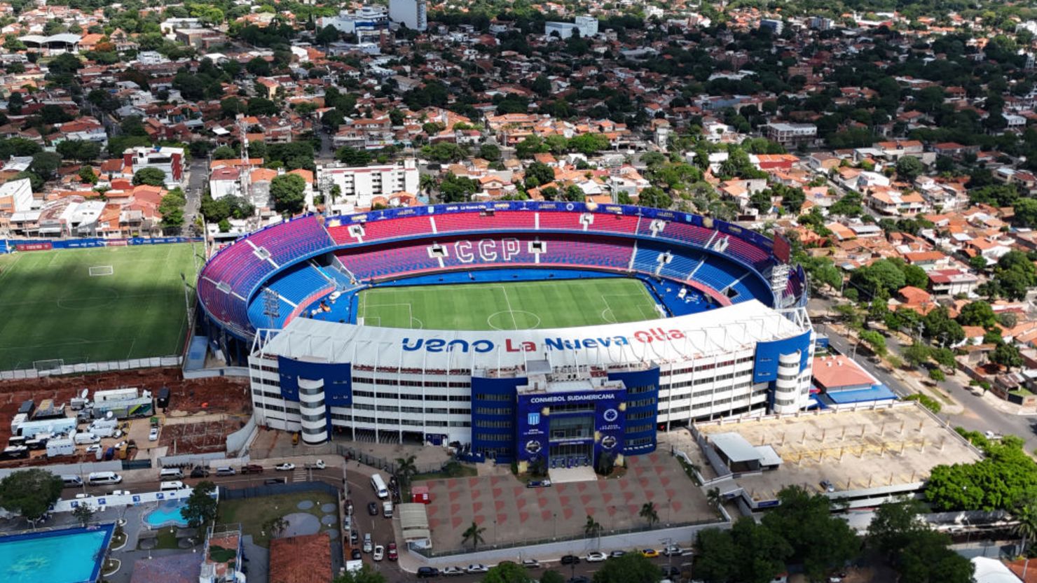 ASUNCION, PARAGUAY - NOVEMBER 22: Aerial view of the Nueva Olla Stadium ahead of the Copa CONMEBOL Sudamericana 2024 Final between Racing Club and Cruzeiro at Estadio General Pablo Rojas - La Nueva Olla on November 22, 2024 in Asuncion, Paraguay.
