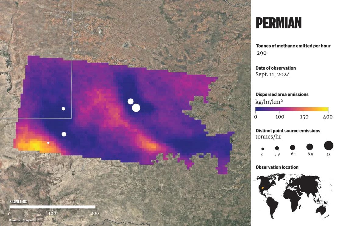 La cuenca del Caspio sur está contaminando 290 toneladas (casi 640.000 libras) de metano por hora, según datos recopilados por MtaneSAT. (MetanoSAT).