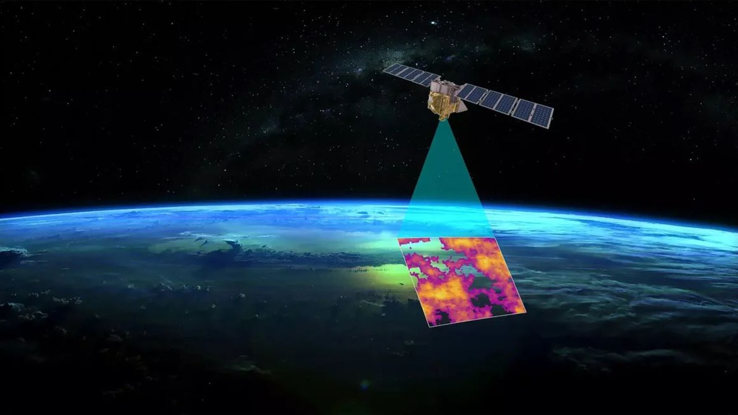 Representación artística de MtaneSAT, un satélite diseñado para medir la contaminación por metano en todo el mundo. MetanoSAT