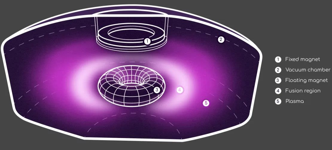 Una ilustración del interior del reactor de fusión nuclear "dipolo levitado" de Openstar Technologies.