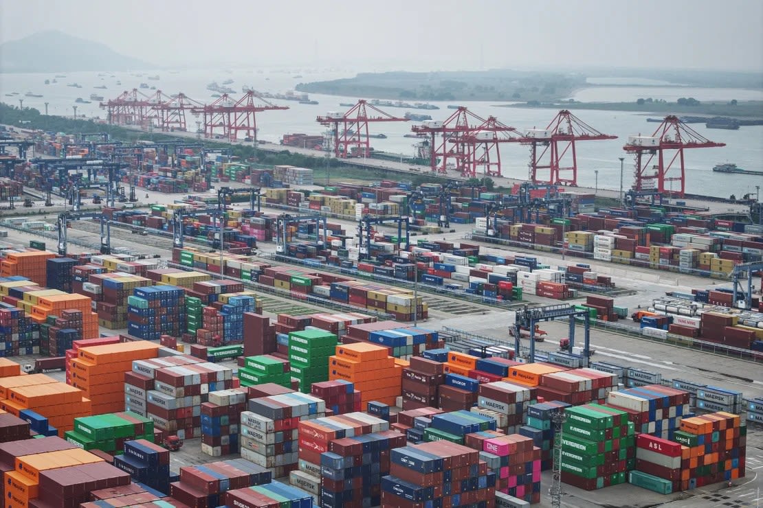 Cargo containers in Nanjing, east China's Jiangsu province, on October 17.