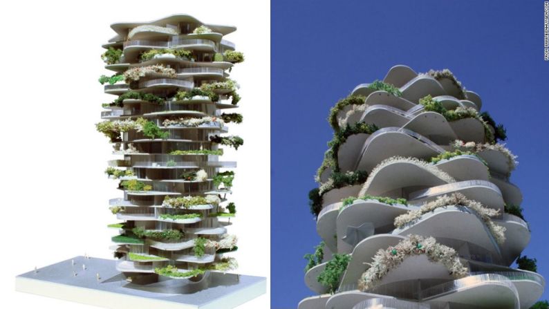 Casa cactus, Países Bajos. Como una torre gigante de Jenga, la Casa Cactus fue diseñada por Ben Huygen y Jasper Jaegers para la ciudad de Ámsterdam. Cada nivel del proyecto de vivienda propuesto maximiza la exposición al sol de los balcones, lo que fomenta la vegetación.